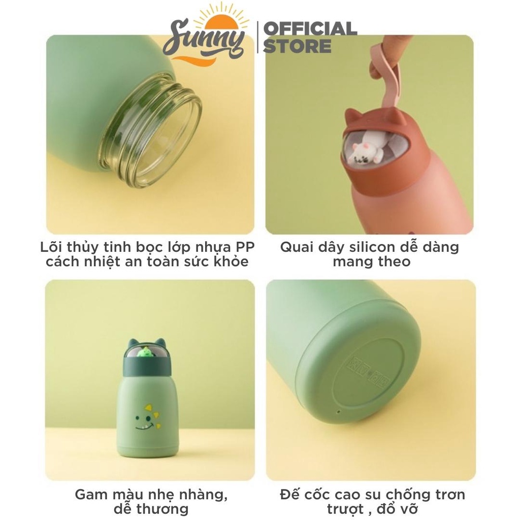 Bình Đựng Nước Thủy Tinh Bọc Silicon Tai Mèo Cách Nhiệt Thời Trang Mới - Bình Nước Học Sinh - Hàng Chính Hãng MINIIN