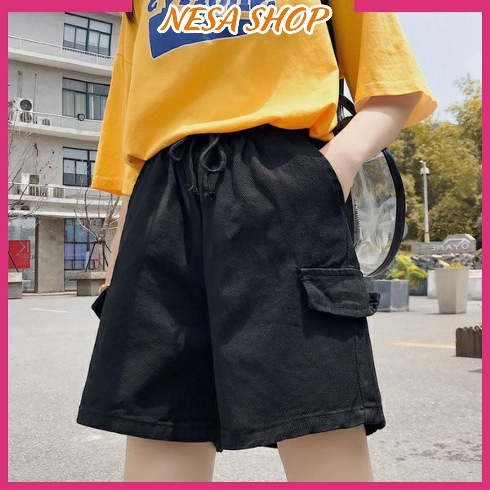 Quần short kaki nam nữ, quần đùi có nắp túi Nesa, chất liệu kaki bền đẹp, form rộng ống suông