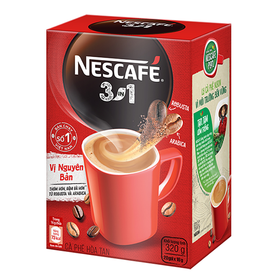 Cà phê hoà tan NESCAFÉ 3IN1 VỊ NGUYÊN BẢN - công thức cải tiến (hộp 20 gói x 16g )