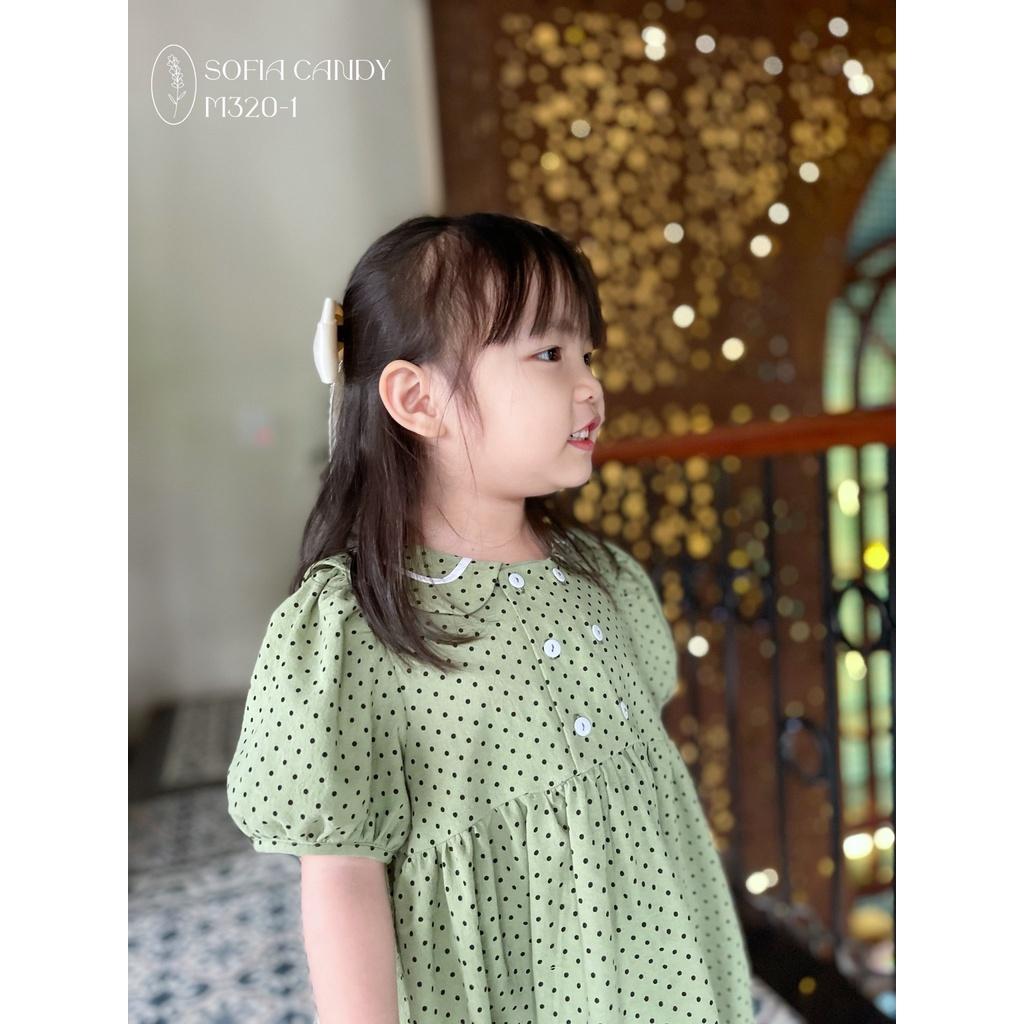 Váy Sofia xanh váy thủy thủ đầm bé gái babydoll chấm bi tay bồng