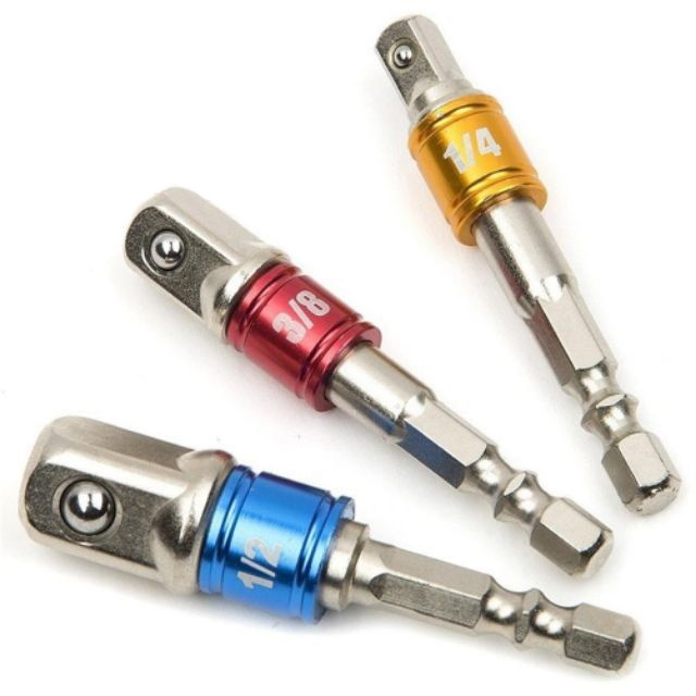 Bộ 3 Đầu Chuyển Đổi Thân Lục Gíac Sang Bulong 1/2, 3/8, 1/4 Inch Cho Máy Khoan