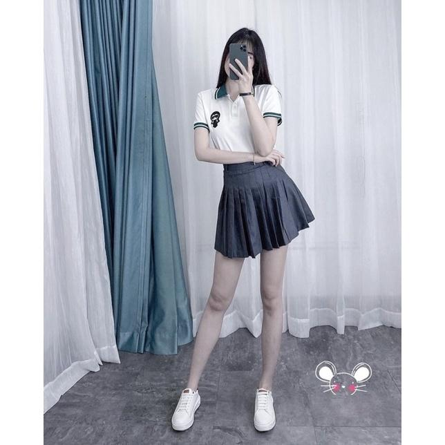 Áo Polo Nữ Phối Màu Logo Ngực Cổ Bẻ Cộc Tay