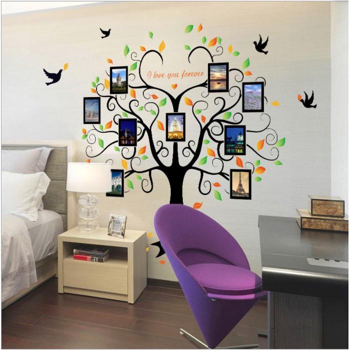 Decal trang trí tường - Cây lớn khung ảnh hình trái tim mẫu mới