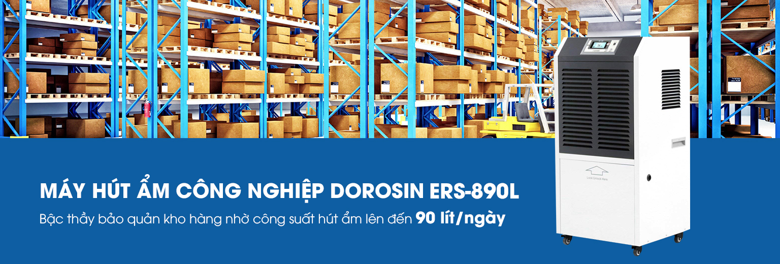 Máy hút ẩm công nghiệp Dorosin ERS-890LS- công suất 90 lít/ ngày - diện tích dùng 110-150m2 - HÀNG NHẬP KHẨU CHÍNH HÃNG