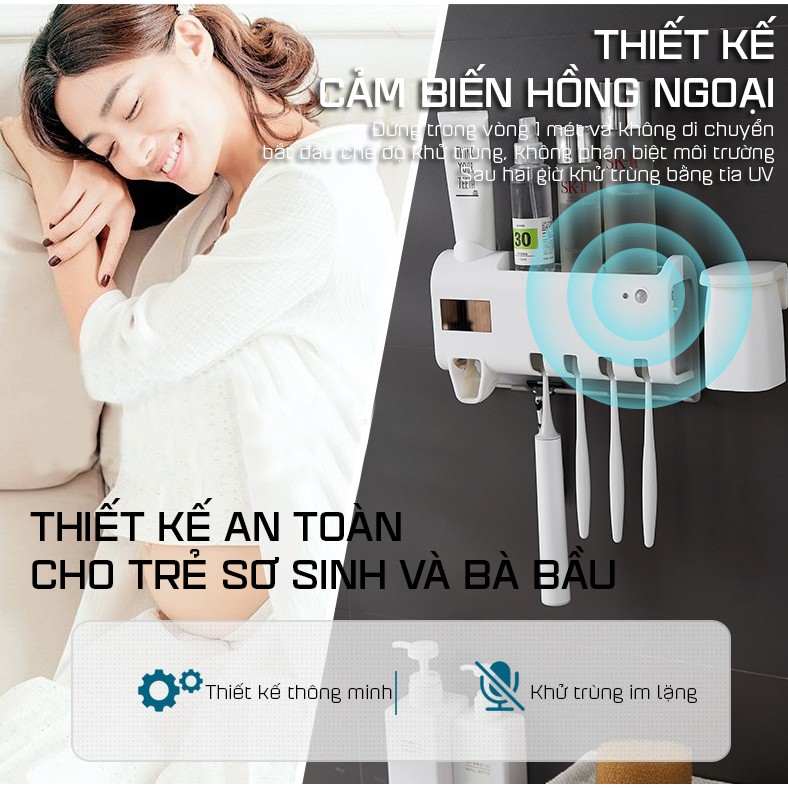 Kệ Đựng Bàn Chải Thông Minh Tự Động Lấy Kem Đánh Răng (Có Tia UV)