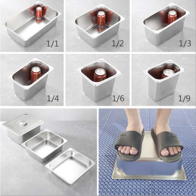 Khay đựng thạch trà sữa inox 304 loại gn 1/4 sâu 15cm có nắp