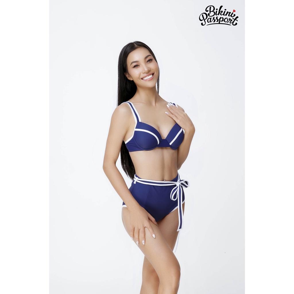 Đồ bơi Nữ BIKINI PASSPORT kiểu Bikini hai mảnh lưng cao áo gọng, phối đường cách điệu - Xanh navy - BS419_NV