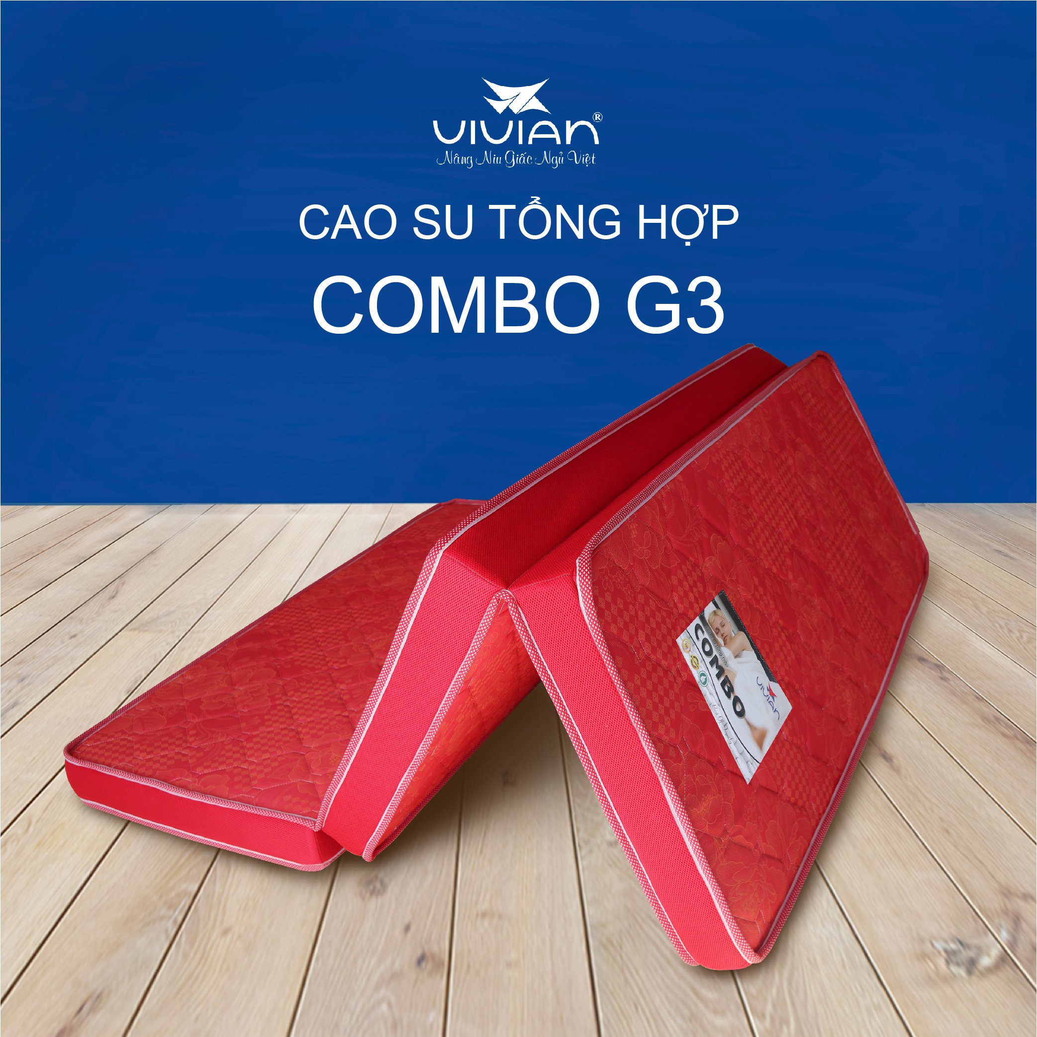 Nệm Cao Su COMPO Gấp 3 Vải Gấm Valize Có Chần Vivian - Hoa Văn Màu Sắc Ngẫu Nhiên