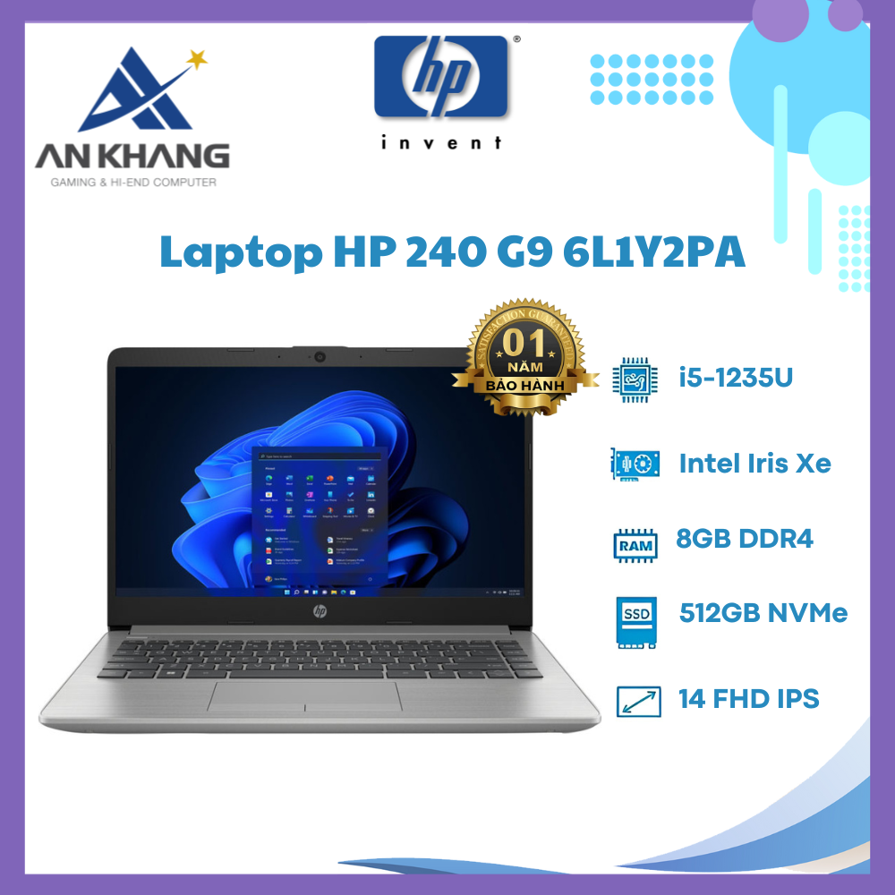 Laptop HP 240 G9 6L1Y2PA (Core i5-1235U | 8GB | 512GB | Iris Xᵉ Graphics | 14 inch FullHD | Windows 11 Home | Bạc) - Hàng Chính Hãng - Bảo Hành 12 Tháng