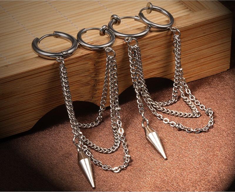 Bông Tai Nam Nữ Tua Rua Đã Bấm Hay Chưa Bấm Tai Đều Đeo Được Chất Liệu Thép Titan Ko Đen TT 2317 - 1 Chiếc