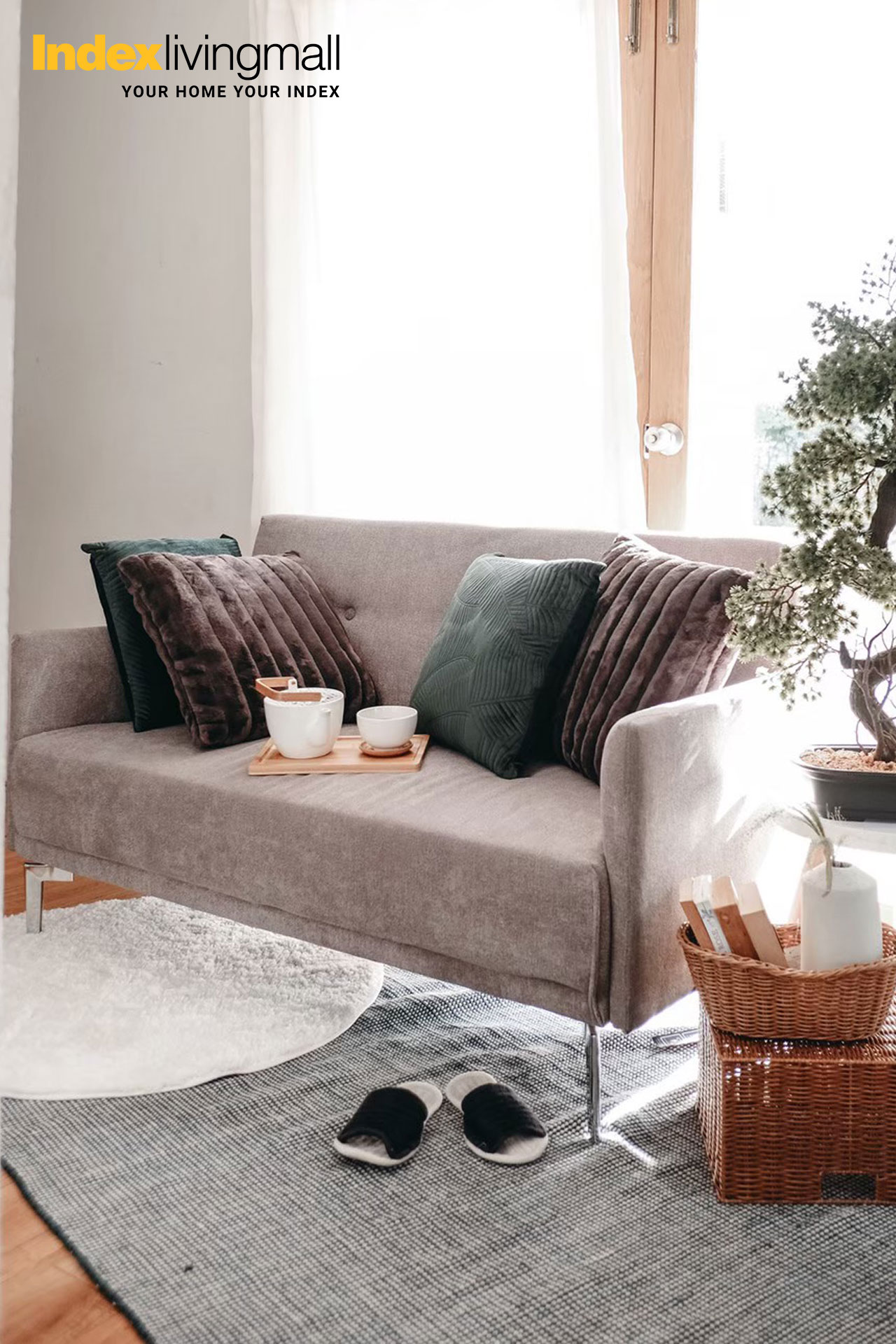 Ghế sofa đôi KURT khung gỗ chân thép bền chắc, đệm bọc vải cao cấp màu xám | Index Living Mall - Phân phối độc quyền tại Việt Nam