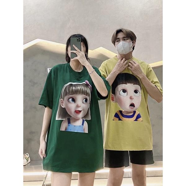 Áo thun tay lỡ áo thun đôi siêu cute vải cotton 2 chiều