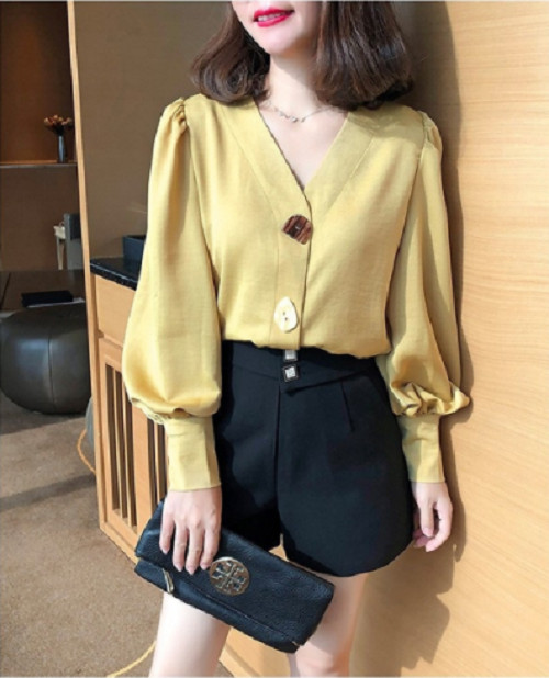 Áo công sở phi lụa cổ tim siêu sang chảnh