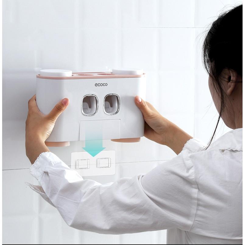 Nhả Kem Đánh Răng Và Đựng Bàn Chải Cao Cấp - Tặng Kèm 4 Cốc Đánh Răng