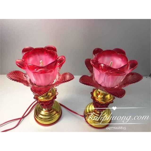 Đèn thờ điện hoa tuplip cánh hoa hồng đỏ