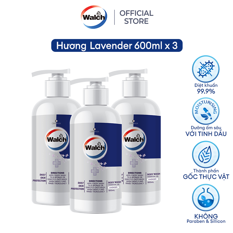 Combo 3 sữa tắm tinh dầu Walch tiêu diệt vi khuẩn, dưỡng ẩm mềm mịn, tái tạo làn da - Hương Lavender
