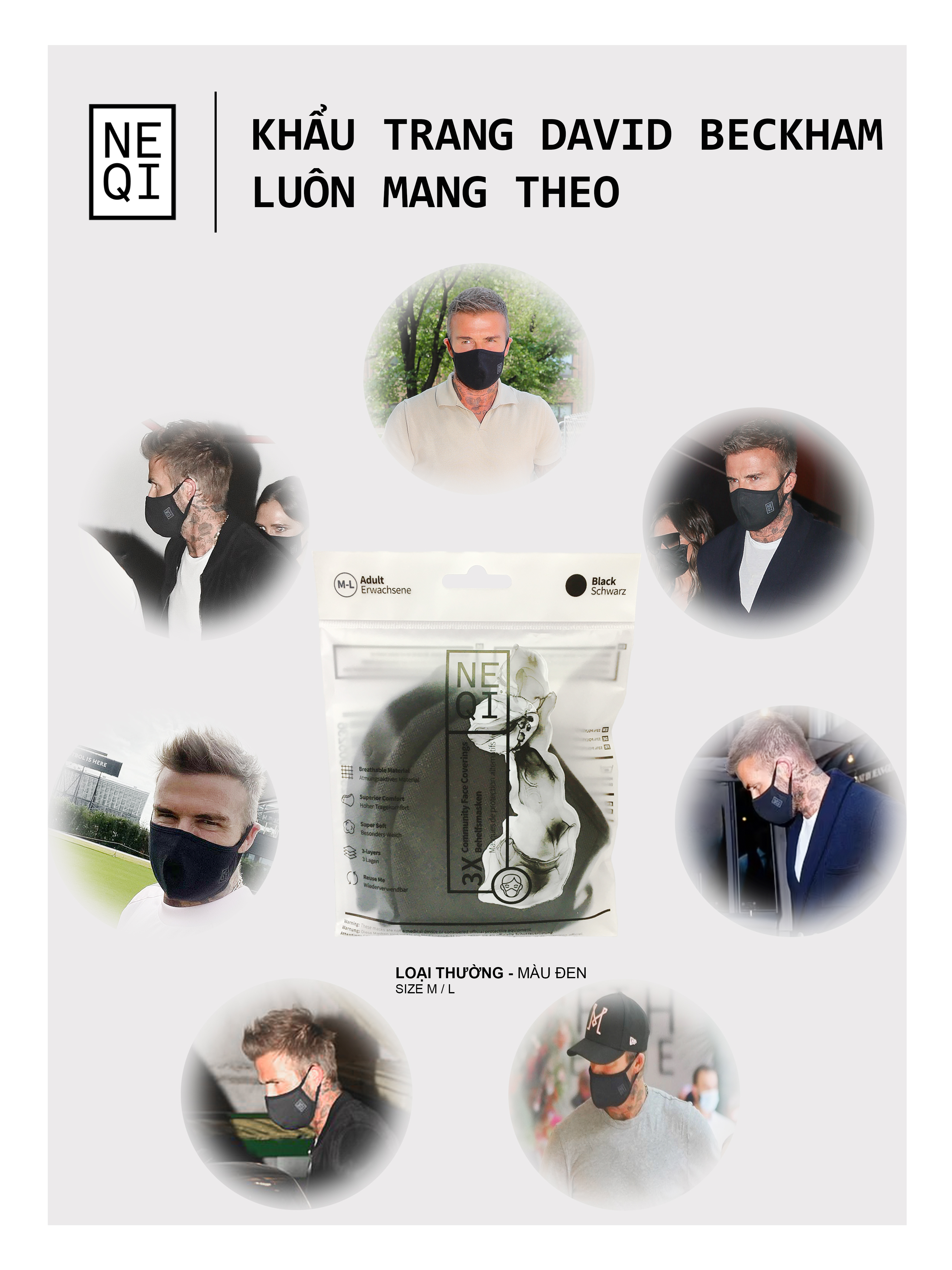 KHẨU TRANG VẢI NEQI FACEMASK ĐỨC, MÀU ĐEN VIỀN HỌA TIẾT DA BÁO, KHẨU TRANG NAM/ NỮ, SET 3 CÁI, giặt sạch tái sử dụng, ngăn chặn 98% bụi mịn, COMBO KHẨU TRANG