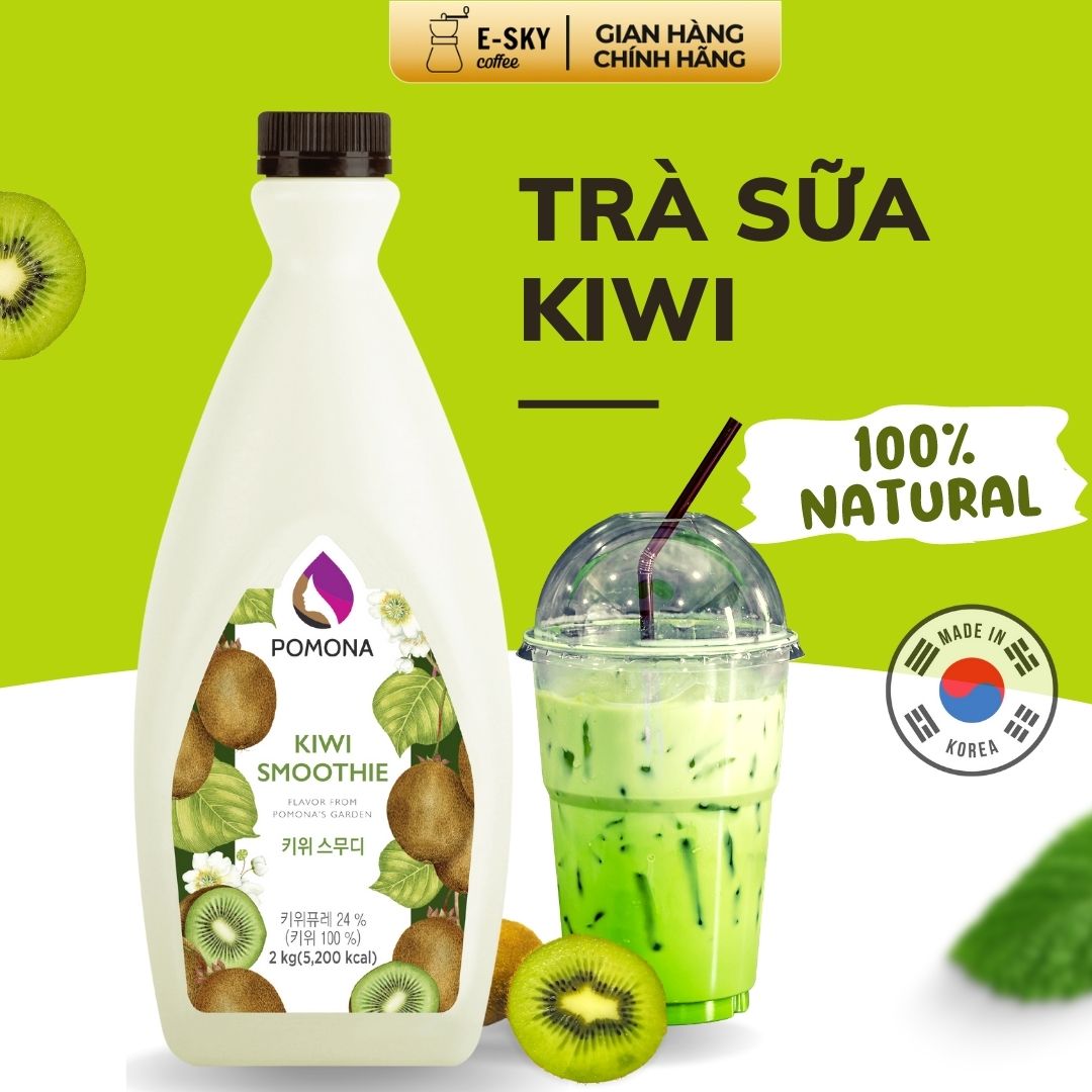 Mứt Kiwi Pomona Kiwi Smoothie Nguyên Liệu Pha Chế Hàn Quốc Chai 2kg