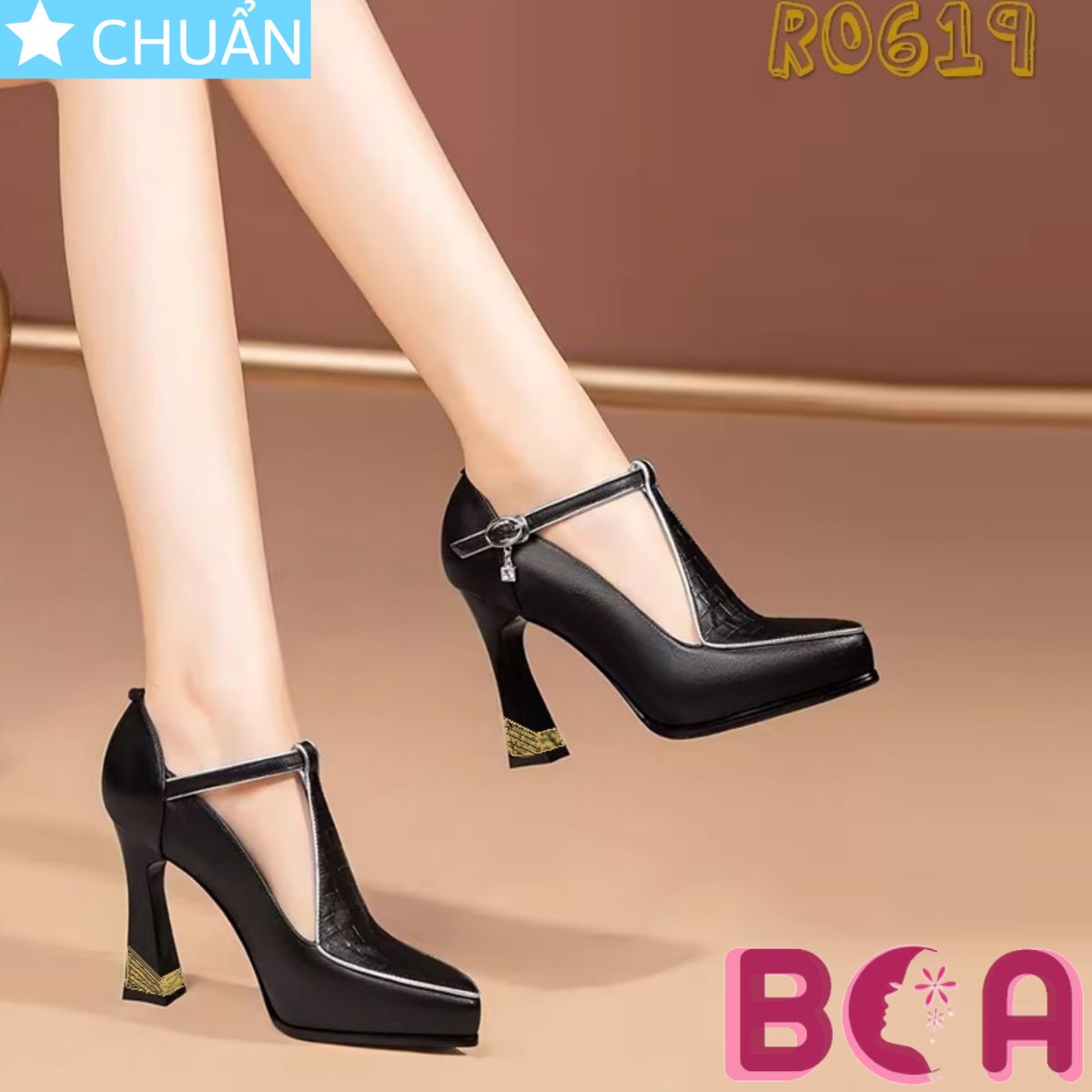 Giày nữ màu đen gót cao bọc kim loại 9p RO619 ROSATA tại BCASHOP sang trọng lại tôn dáng, tôn chân và tôn chiều cao