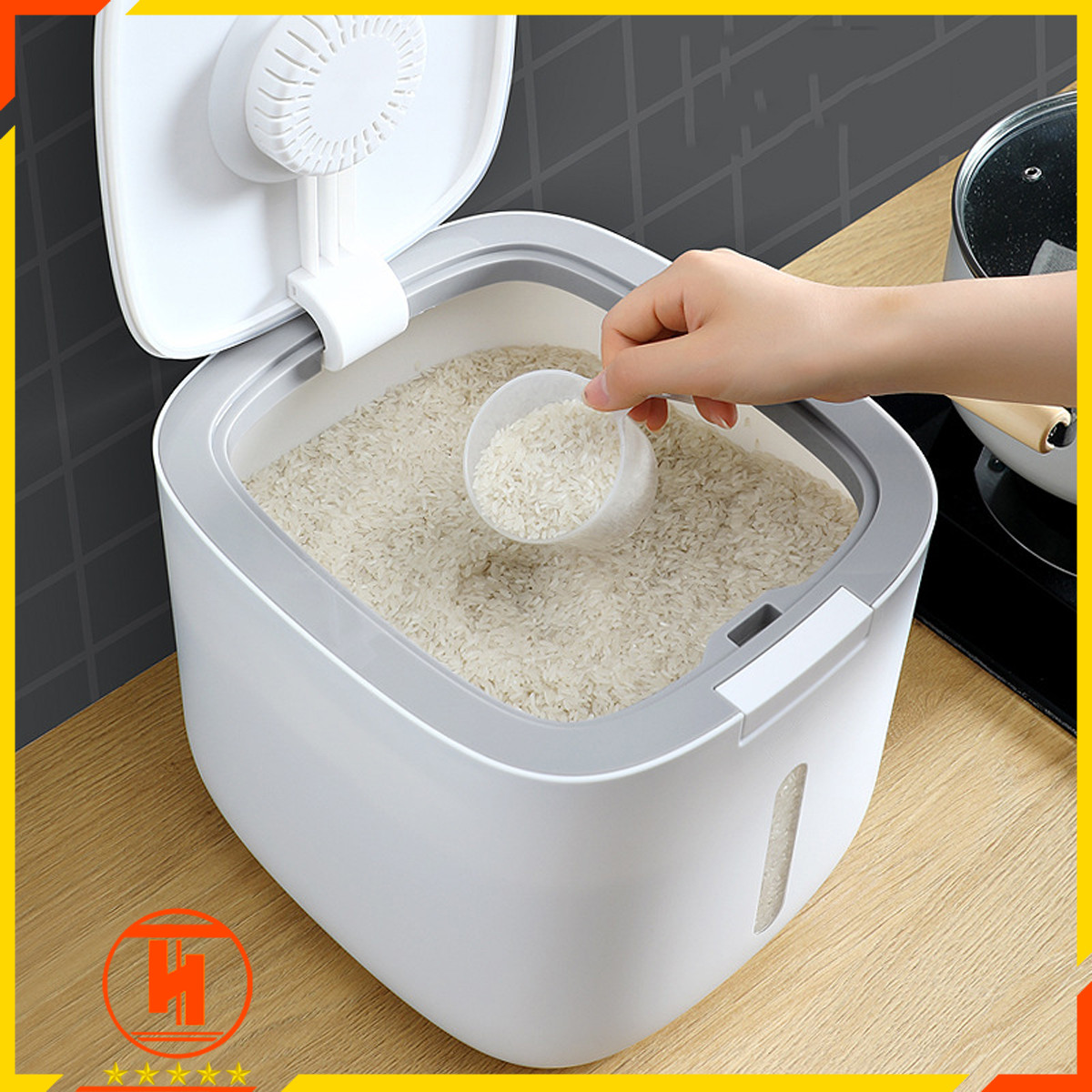 Thùng đựng gạo thông minh 10kg HT SYS - COCO - E2005, thiết kế dạng nhấn nút, chất liệu ABS cao cấp