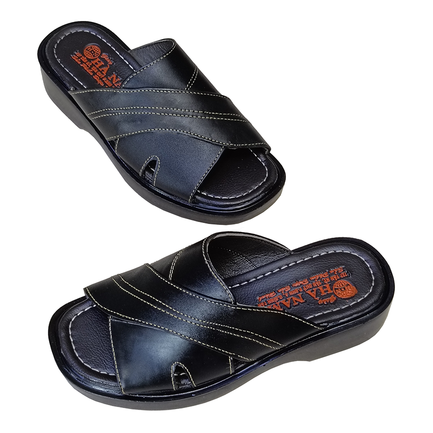 Dép Nam Quai Ngang Da Bò Thật HÀ NAM Đế Cao Dành Cho Người Thấp DN2040