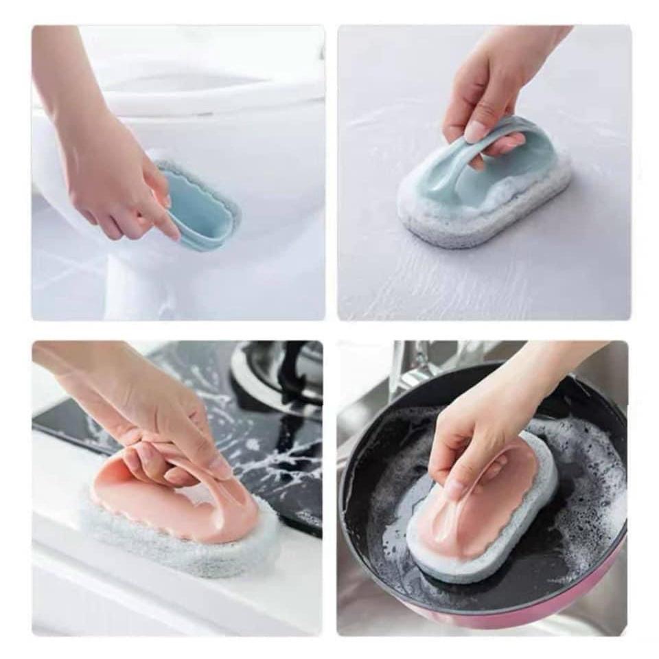 Bàn Chải Bọt Biển Lau Chùi Cọ Rửa Nhà Tắm, Nhà Bếp Tay Cầm Đa Năng
