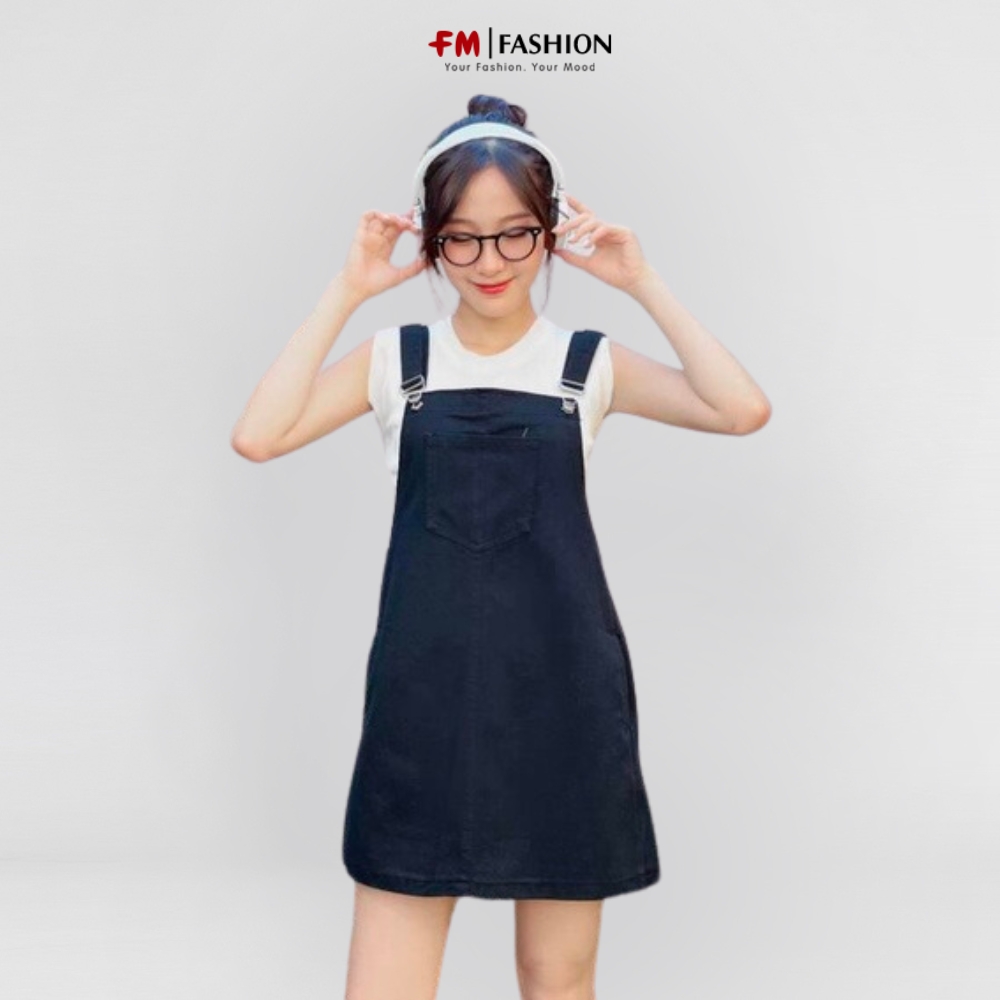 Yếm jean nữ ngắn FM Style phối túi kiểu cài khuy dáng váy chất jean dày dặn thời trang phong cách ulzzang 208040047