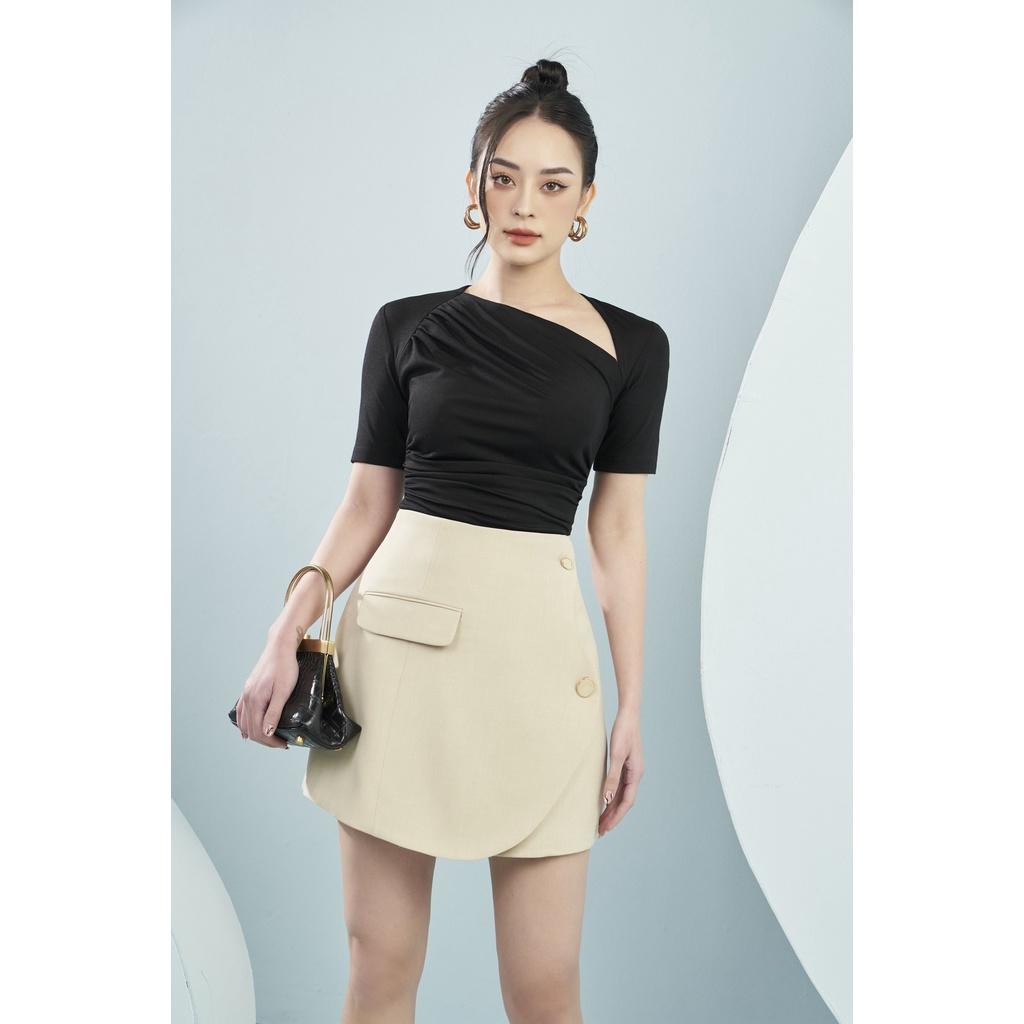 MOLLYNISTA - Áo Yany thun mịn cao cấp nhún cổ chéo