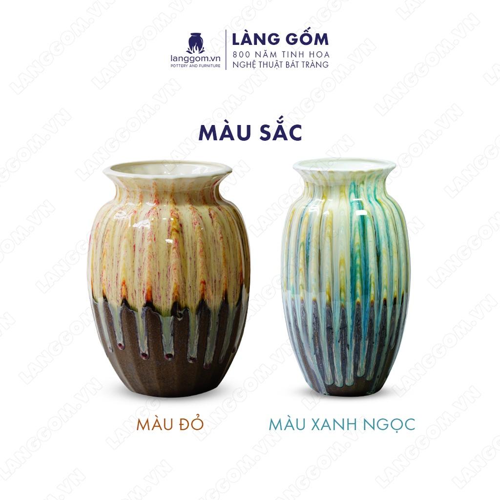 Bình hoa, lọ hoa Gốm sứ Bát Tràng cao cấp Men chảy múi đều miệng xòe dùng làm quà tặng, trang trí - Làng Gốm Bát Tràng