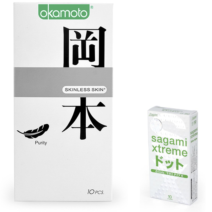 Bộ bao cao su okamoto Purity + sagami dot ( 10 cái /hộp )