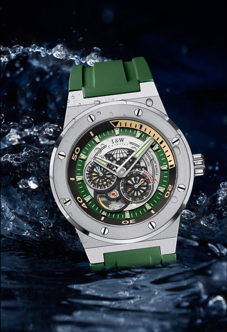 Đồng hồ nam chính hãng IW CARNIVAL IW619G-3 Kính sapphire ,chống xước,Chống nước 50m,Bảo hành 24 tháng,Máy cơ ,Dây cao su cao cấp,thiết kế lộ cơ thể thao