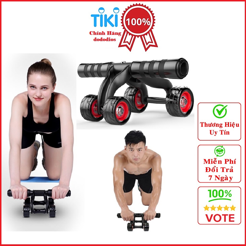 Con lăn tập cơ bụng - Con lăn tập bụng 4 bánh tặng kèm thảm tập - Chính hãng dododios