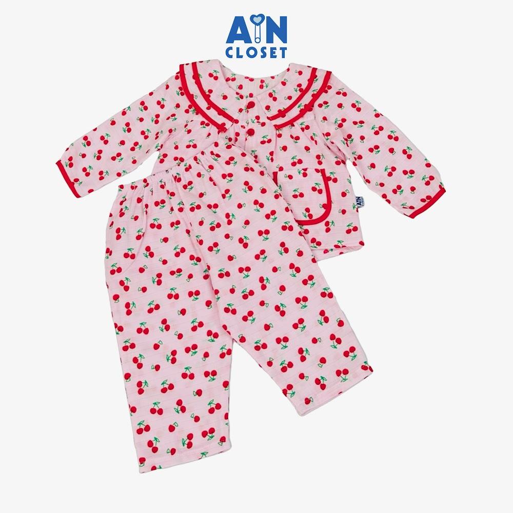 Bộ quần áo Dài bé gái họa tiết Cherry Nhí Đỏ xô sợi tre - AICDBGZLMMVD - AIN Closet