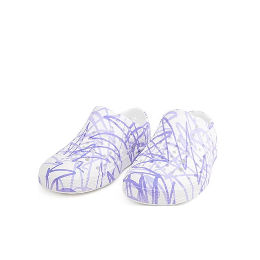 Giày Lười Trẻ Em NATIVE Jefferson Print Junior - Shell White/ Shell White/ Lavender Burst Doodle