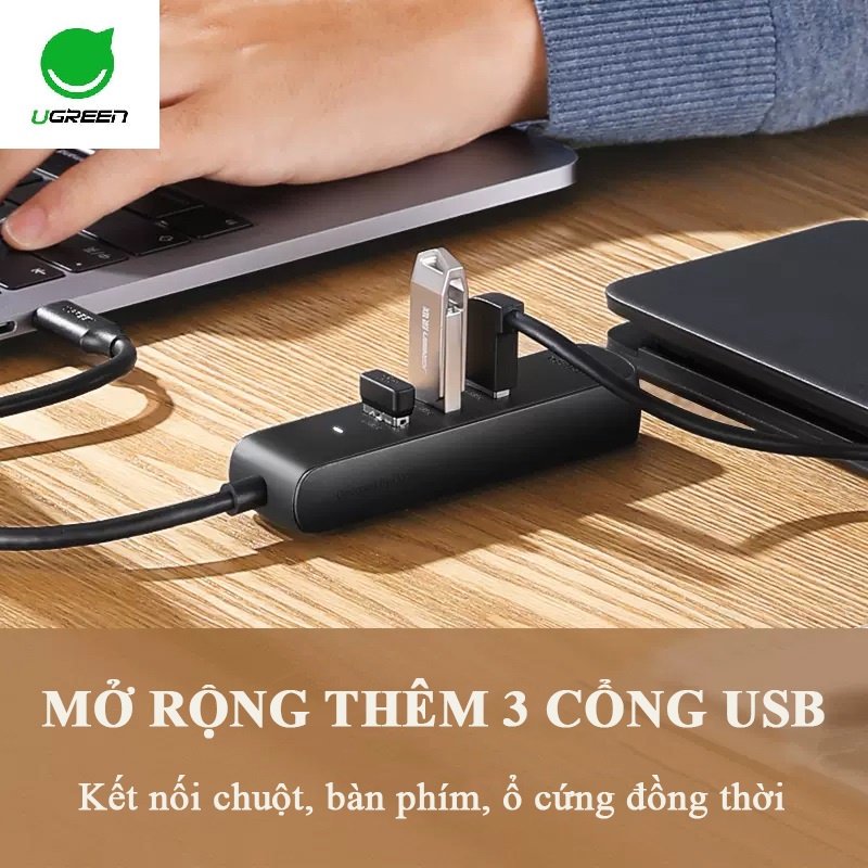 Dây Cáp Chuyển Đổi USB Type C Sang LAN + Hub USB Ugreen - Hàng Chính Hãng