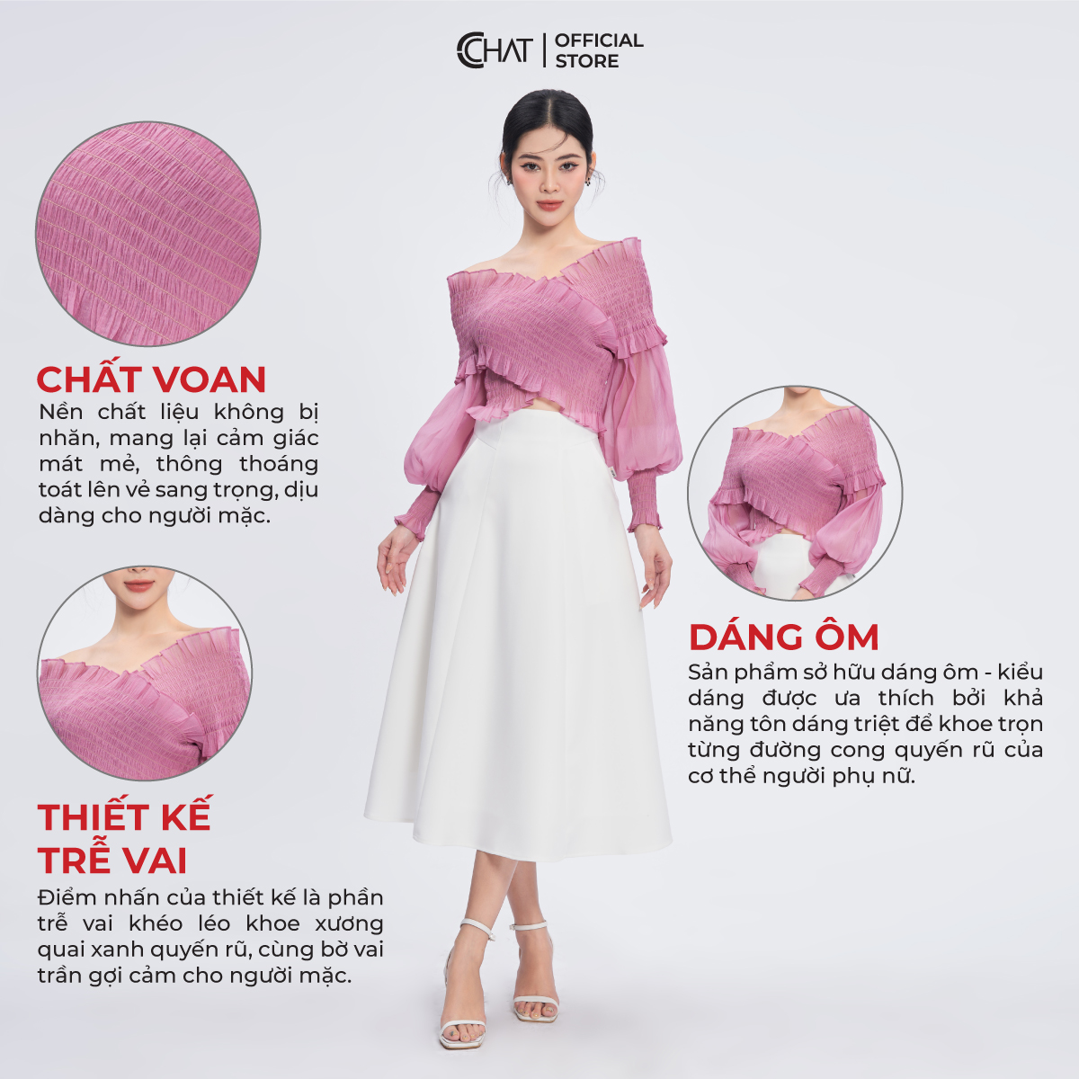 Áo Kiểu Nữ Chạy Chỉ Chun Trễ Vai Dáng Ôm Chất Voan Cao Cấp 11ADV2009OT