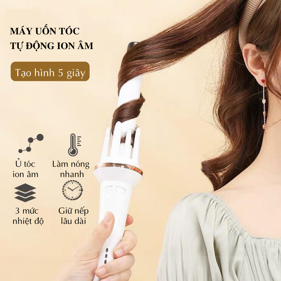 Máy uốn tóc xoăn tự động BOORUI XN388, uốn tóc ion âm, chất liệu gốm sứ đường kính uốn 28 mm, 3 mức độ nhiệt làm nóng nhanh tạo hình trong 5 giấy giữ nếp lên đến 12 giờ, không làm hư tổn tóc  -  Hàng chính hãng