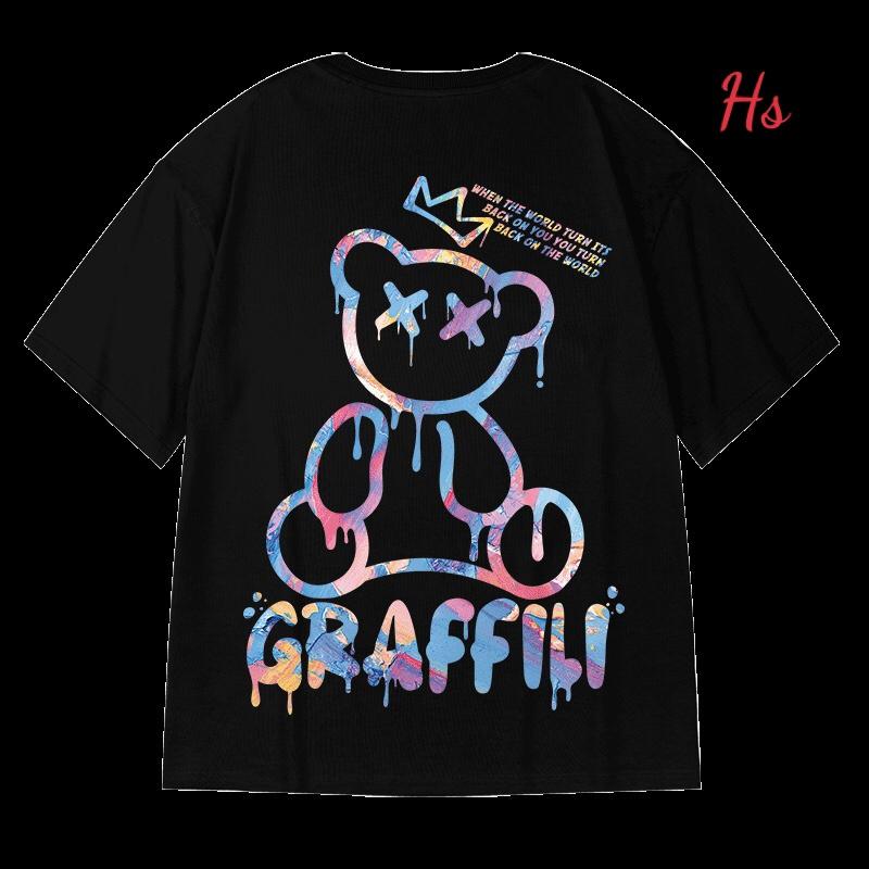 Áo Phông Nam Nữ Dáng Rộng In Bear GRAFFI Ngắn Tay Unisex 2 Màu Cực Chất