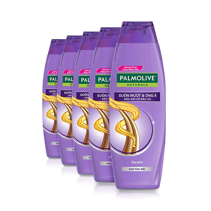 Bộ 5 chai dầu gội kèm dầu xả Palmolive Suôn Mượt Óng Ả từ Keratin 180ml/chai