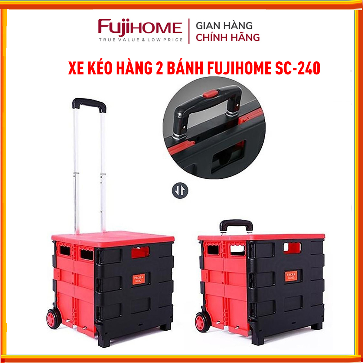 Xe kéo đi chợ siêu thị  65L xếp gọn nhập khẩu FUJIHOME ST250, bánh xe xoay 360 độ, xe đẩy hình hộp vali 65L xếp gọn đa năng- Hàng chính hãng