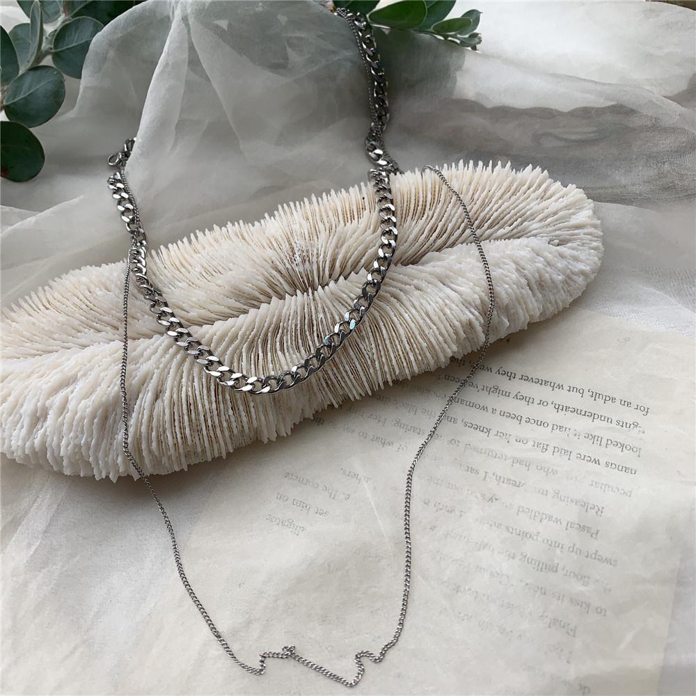 Trendy Double layer Long Chain Necklace Simple Minimalist Punk Chain Necklace for Women Men HB