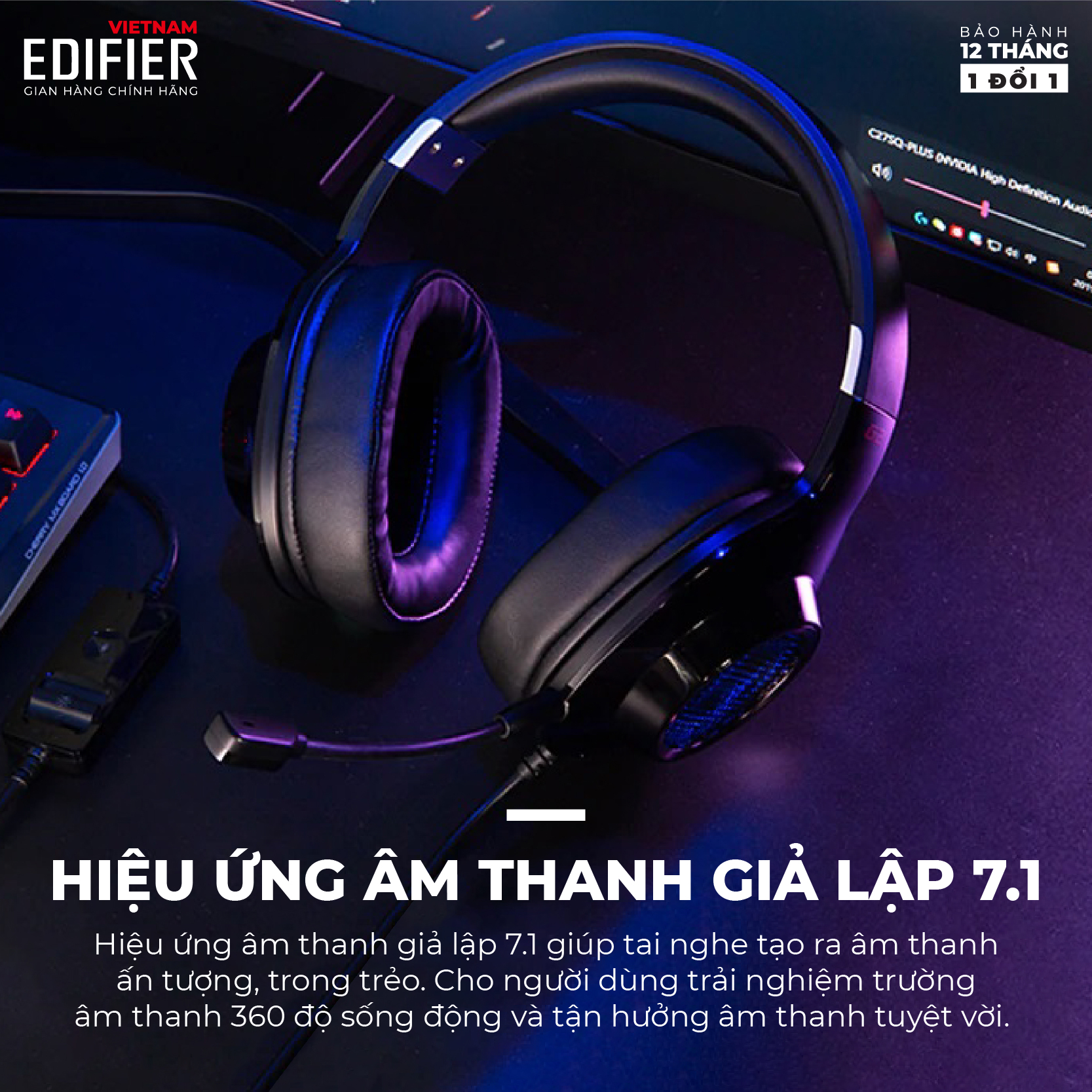 Tai nghe chụp tai có dây gaming 7.1 EDIFIER G2 II Hỗ trợ Mic chống ồn Âm thanh vòm - Hàng chính hãng