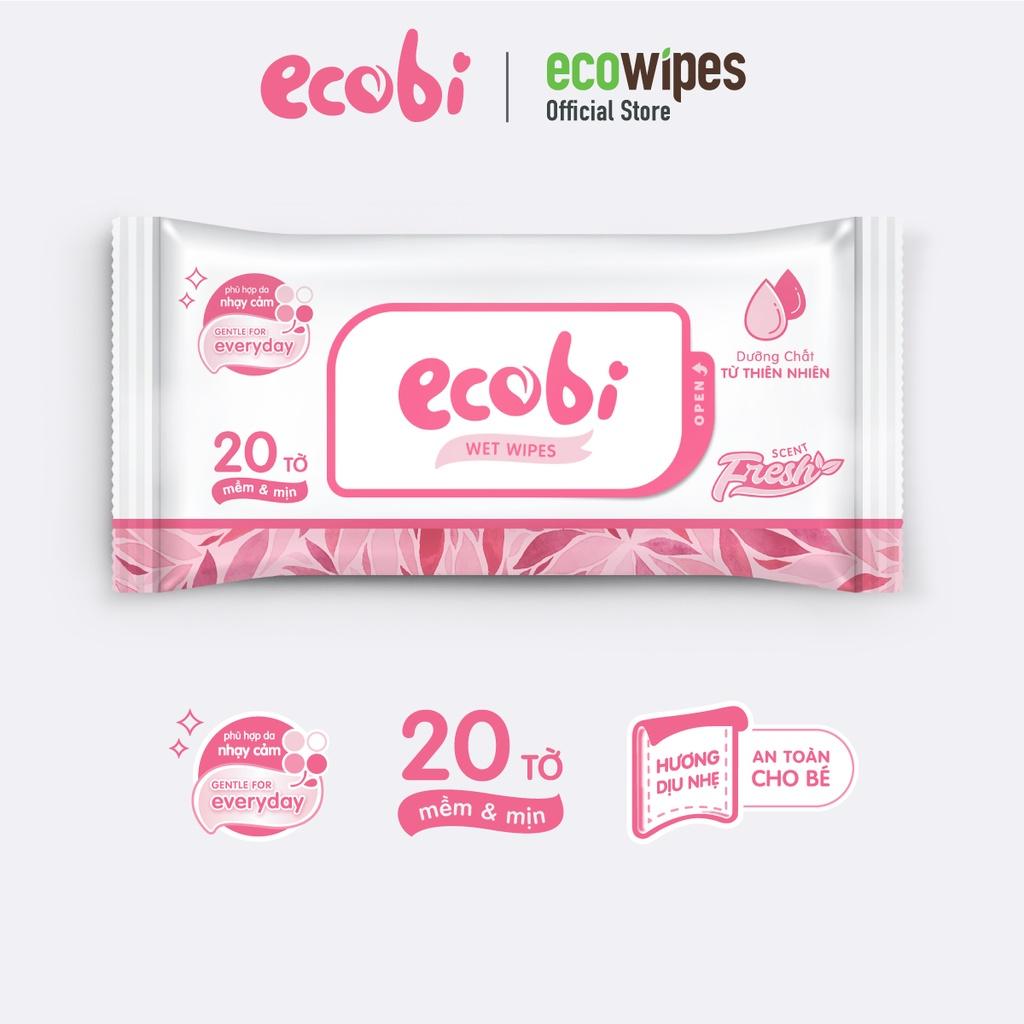 Thùng 90 gói khăn giấy ướt cho bé Ecobi gói 20 tờ Hương Dịu Nhẹ không cồn không paraben an toàn cho da của bé