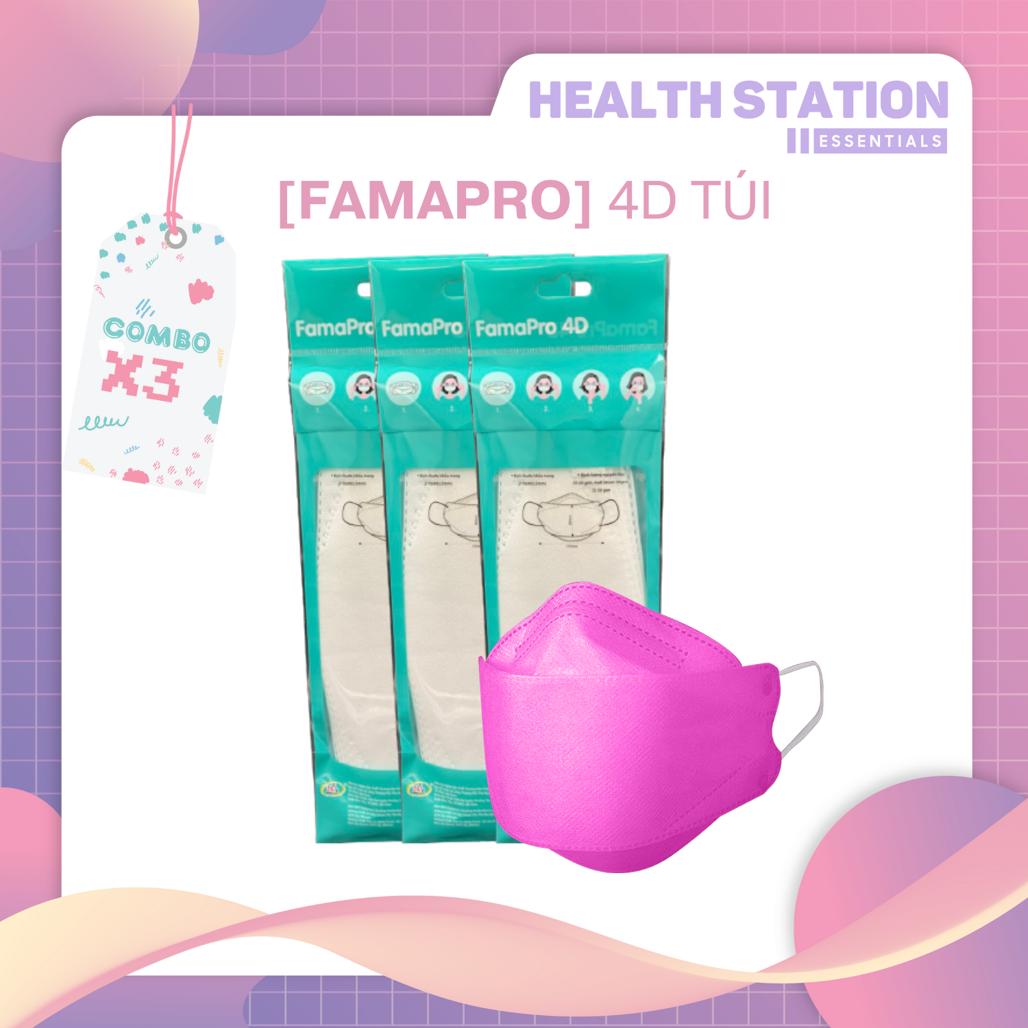 [FAMAPRO - 4D 5 CÁI/ TÚI] - Khẩu trang y tế kháng khuẩn cao cấp FAMAPRO 4D đạt tiêu chuẩn KF94