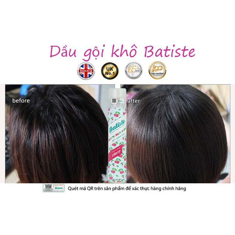 Dầu Gội Khô Hương Anh Đào - Batiste Dry Shampoo Fruity &amp; Cheeky Cherry 200ml