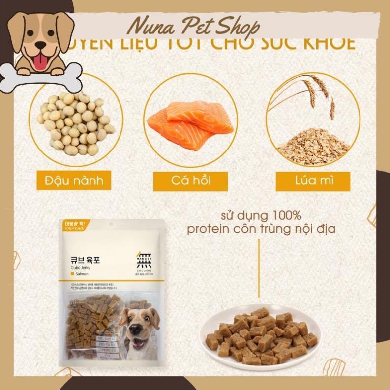 Viên thịt bò, gà và cá hồi Bowwow Cube Jerky - Snack cho chó (Gói 800g