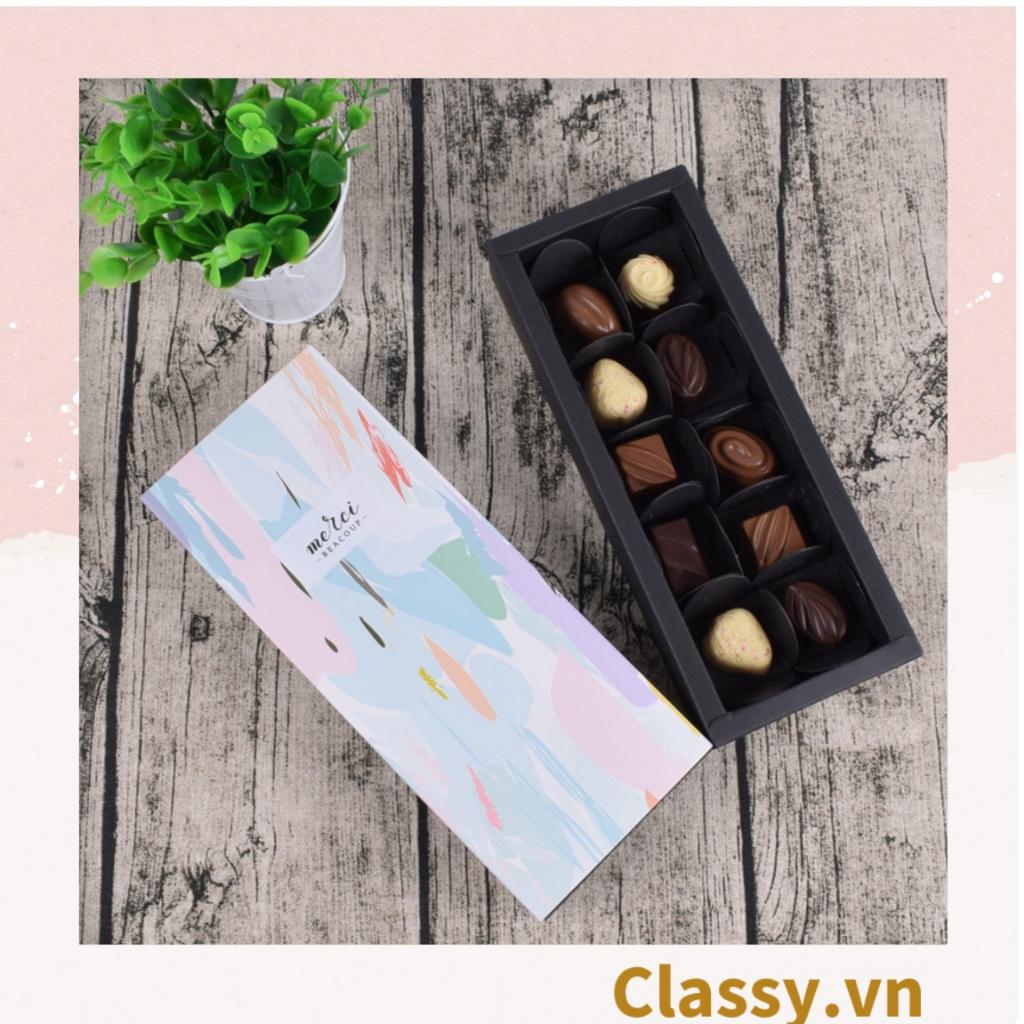 Hộp quà Classy tặng đựng socola, đựng cupcake hình chữ nhật, nhiều họa tiết dễ thương ngọt ngào Q1082