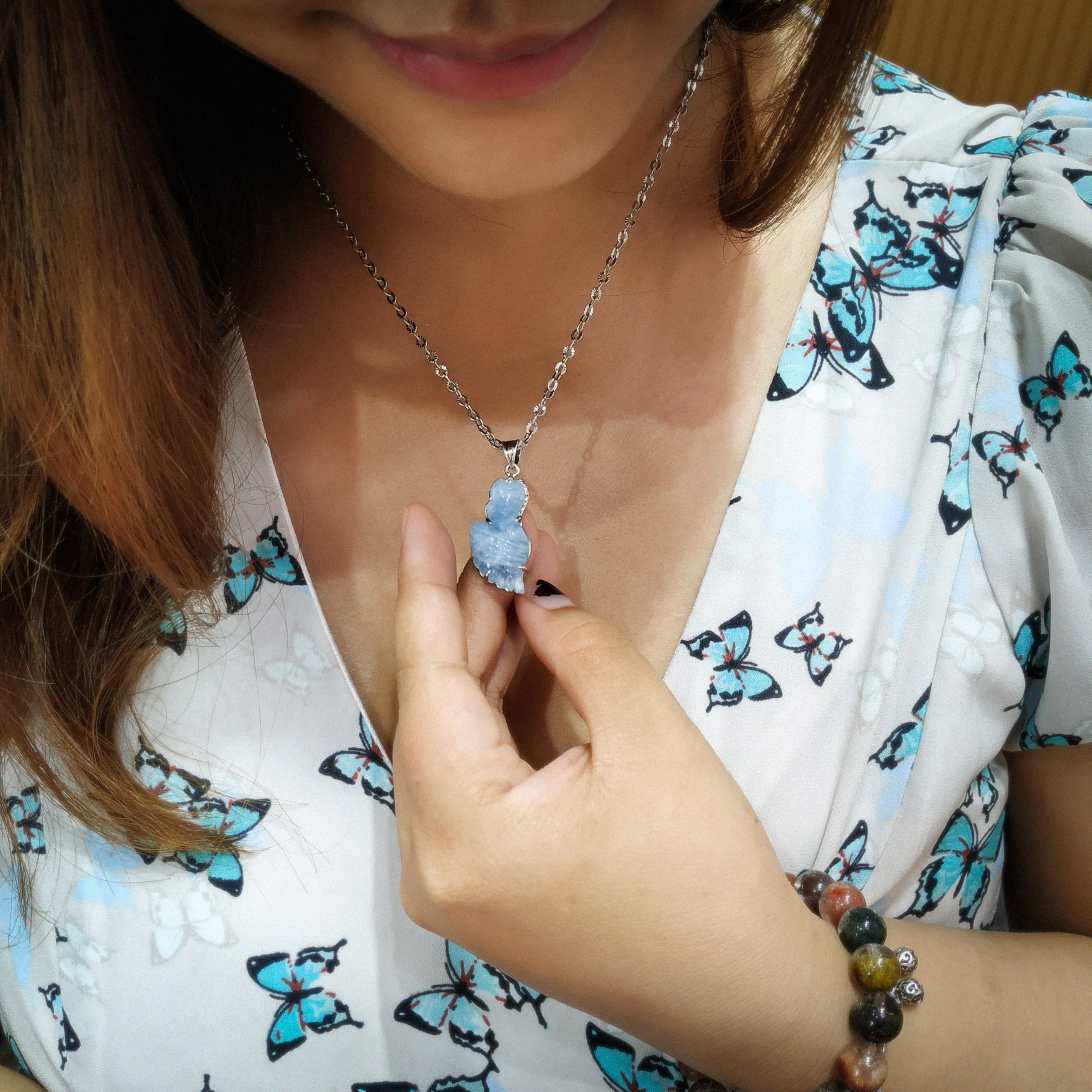 Mặt dây bạc hồ ly aquamarine kèm giấy đảm bảo đá