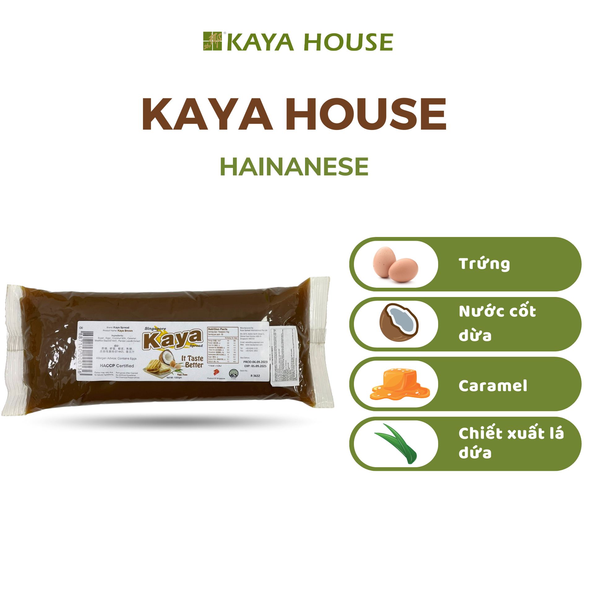 Mứt Kaya Singapore Spread Hainanese túi 1000G - Ăn kèm với Sandwich, làm nguyên liệu nấu ăn