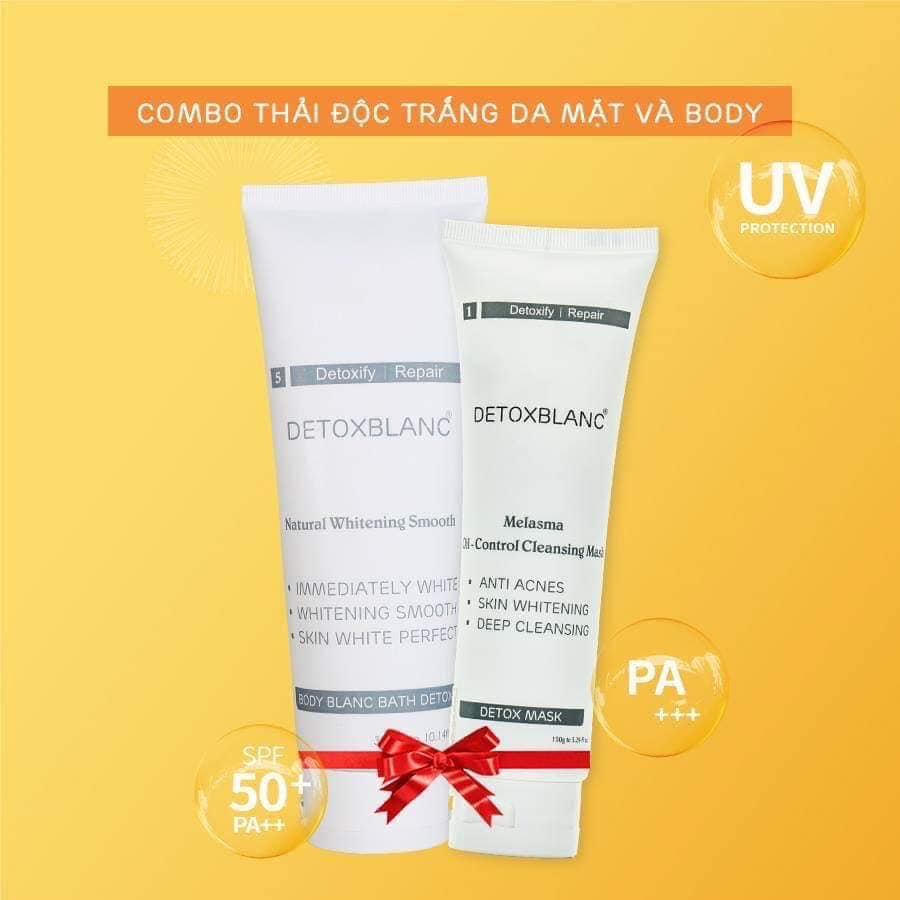 Combo Sữa Tắm Thải Độc Trắng Da Body  số 05 và Mặt nạ thải độc Detox Mask số 01- Detox BlanC +Tặng kèm vòng Phong Thủy và Test nước hoa Charme Queen  chính hãng